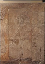 Relief depicting Sargon II (721-705 BC) or a priest carrying a sacrificial gazelle, from the Palace of Sargon II at Khorsabad, Iraq